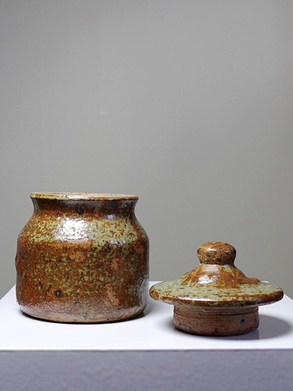 Tobacco or spice jar, vintage pyrite stoneware box, La Borne craftsmanship