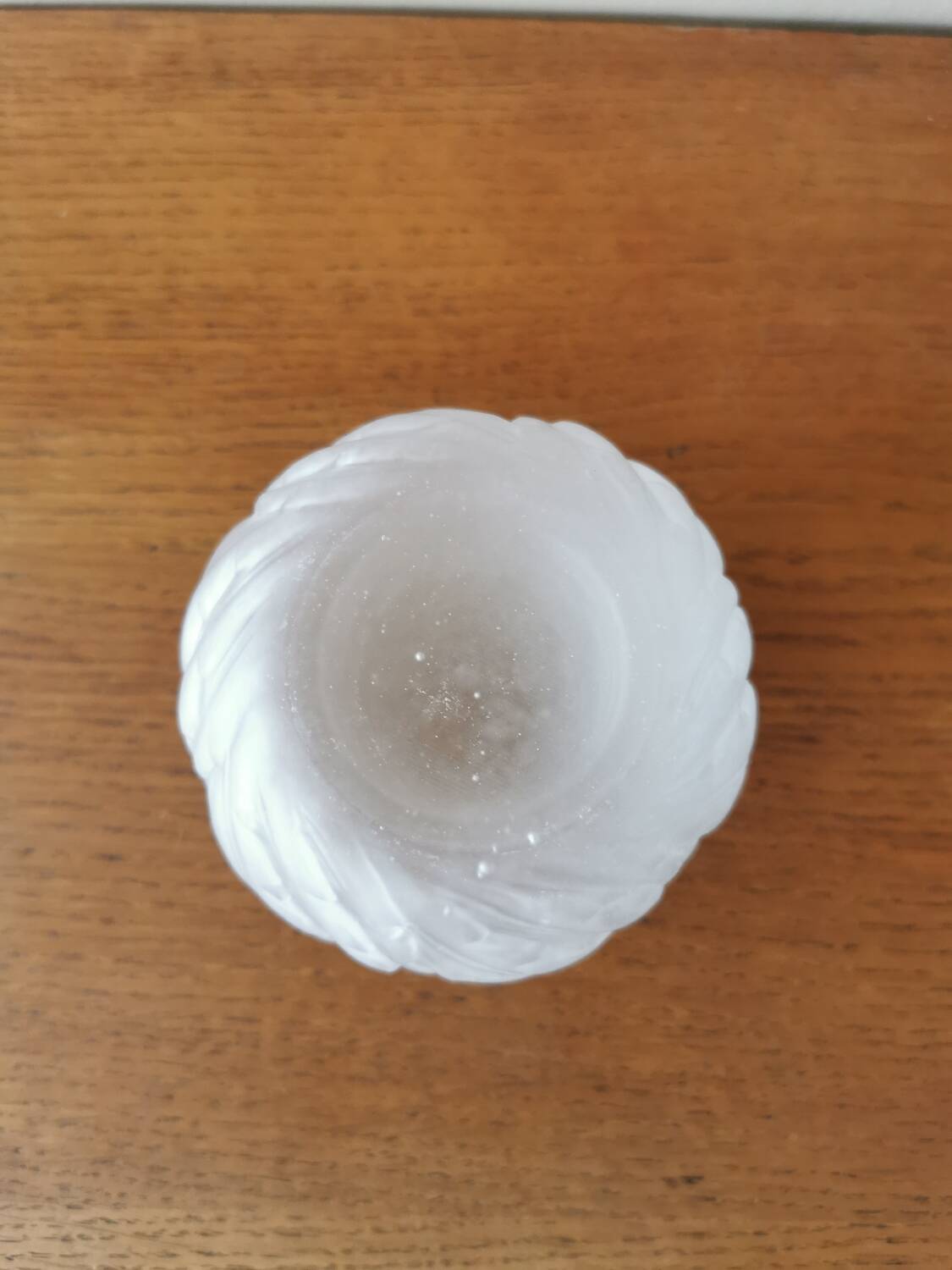 Small art deco ball vase in white glass paste