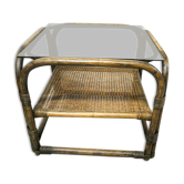 Side table in rattan and smoked glass