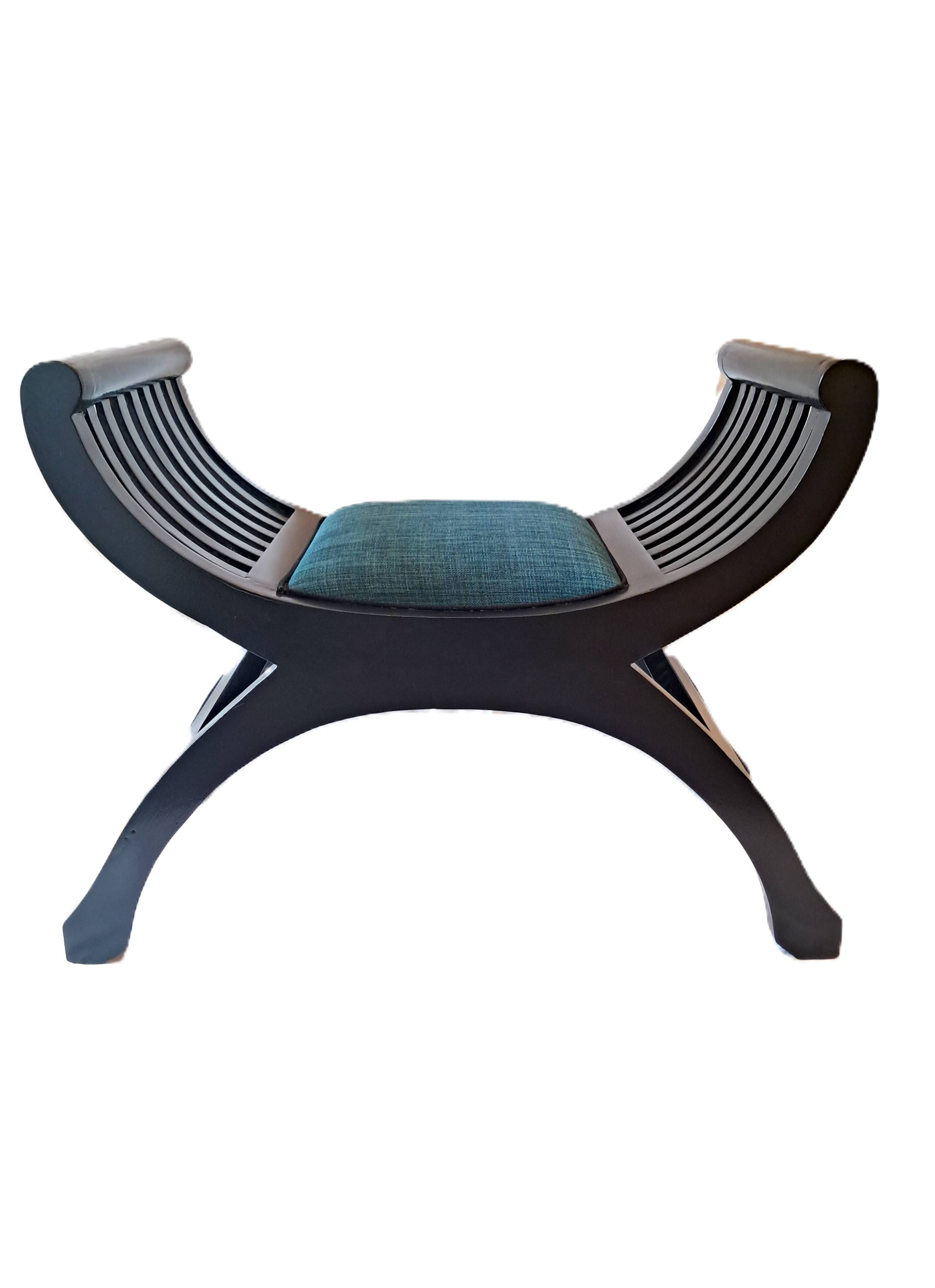Tabouret Curule Vintage avec Assise Retapissée