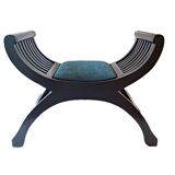 Vintage Curule Stool with Reupholstered Seat