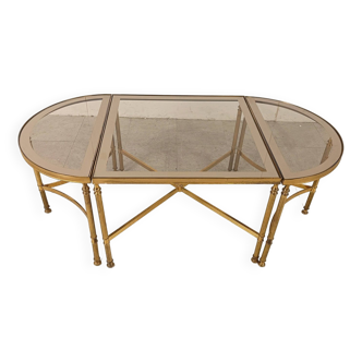Gilt metal neoclassical coffee table set in the manner of Maison Jansen, 1960s
