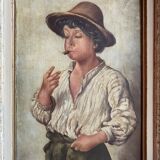 Old painting, portrait of a young man, monogrammed DN dated 1906