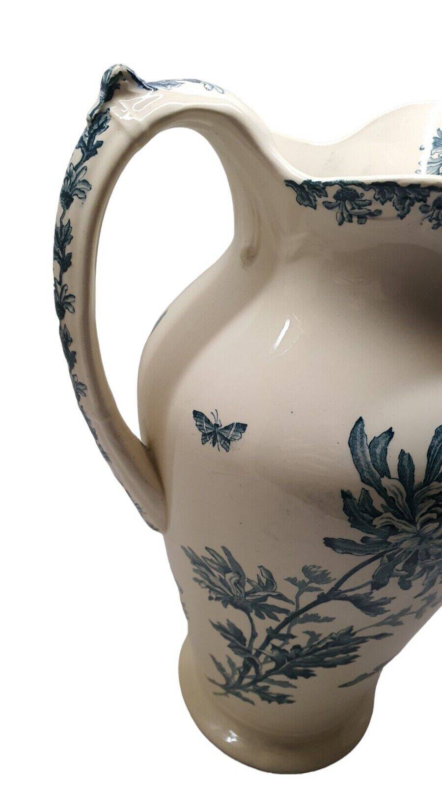 Ancien Grand Broc de Toilette Saint Amand Et Hamage St Anonyme Pivoine Vert