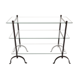 Beautiful Console 60'S feet wrought iron trestles with 3 TBEG glass trays