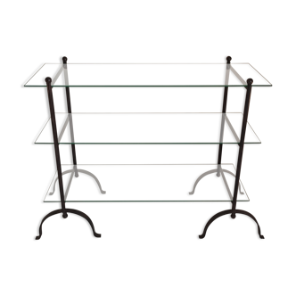 Beautiful Console 60'S feet wrought iron trestles with 3 TBEG glass trays