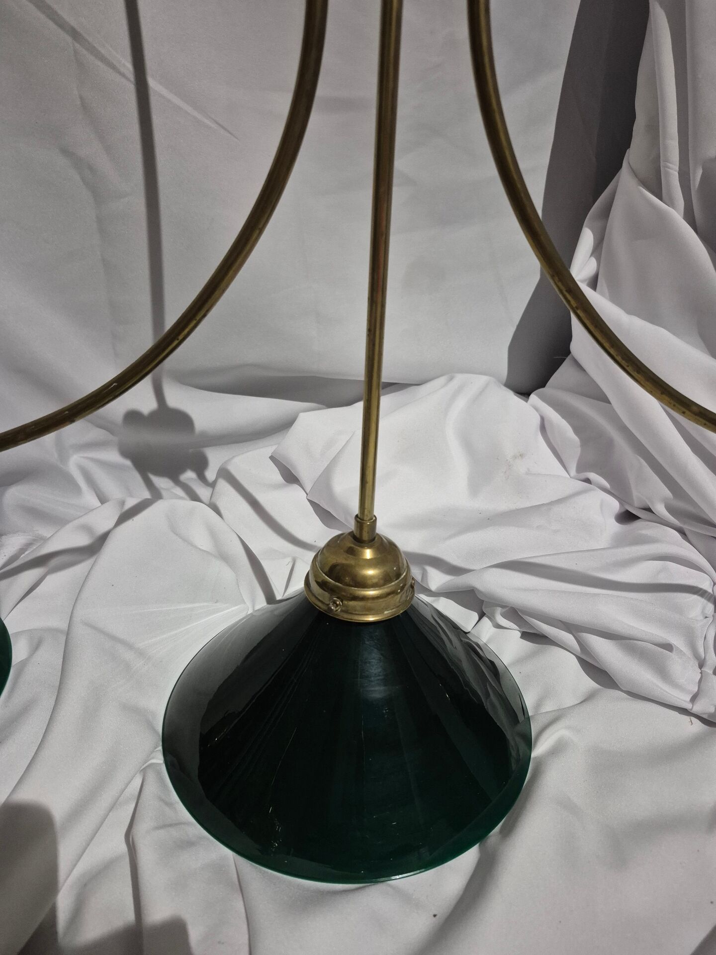 Opaline green white with brass billiard pool lamp 110-150 cm 3 shades