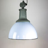 Vintage light blue enamel industrial factory pendant light from ElKo, 1960s