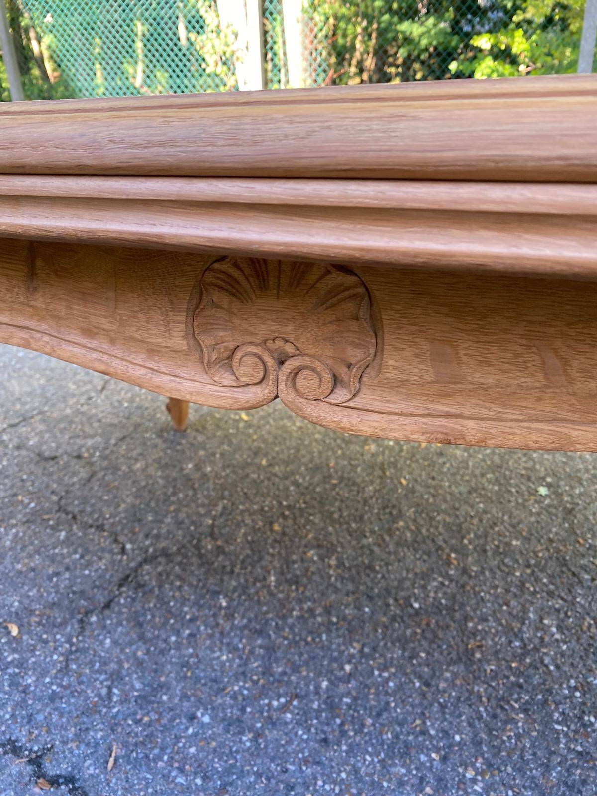 Large Louis XV dining table stripped in solid oak 1960 260cm