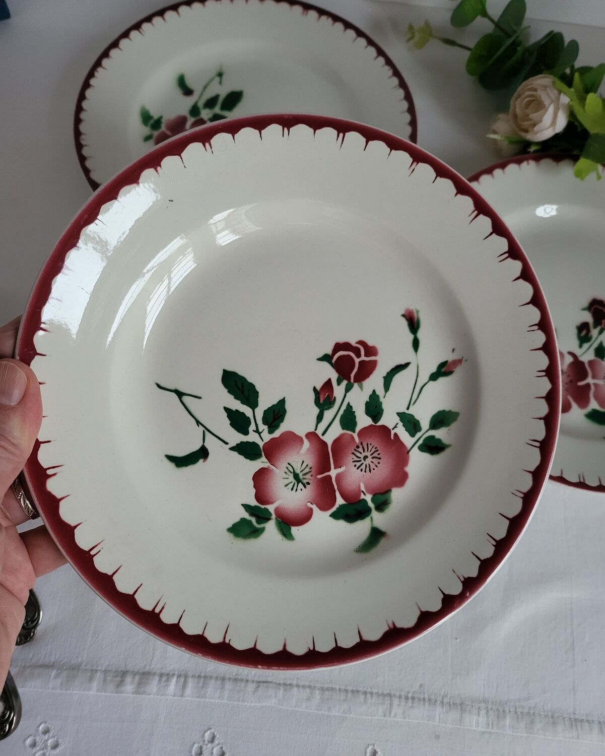 4 assiettes à dessert Sarreguemines épernay faïence vintage