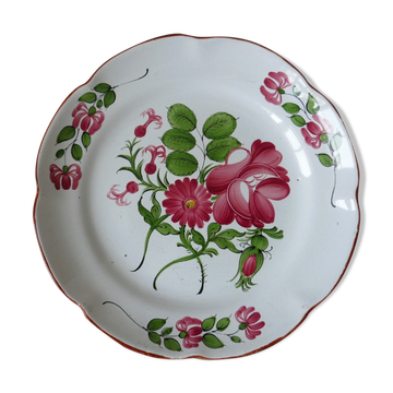 Assiette ancienne en faïence de l'Est de la France polychrome à décor de fleur XIX ème