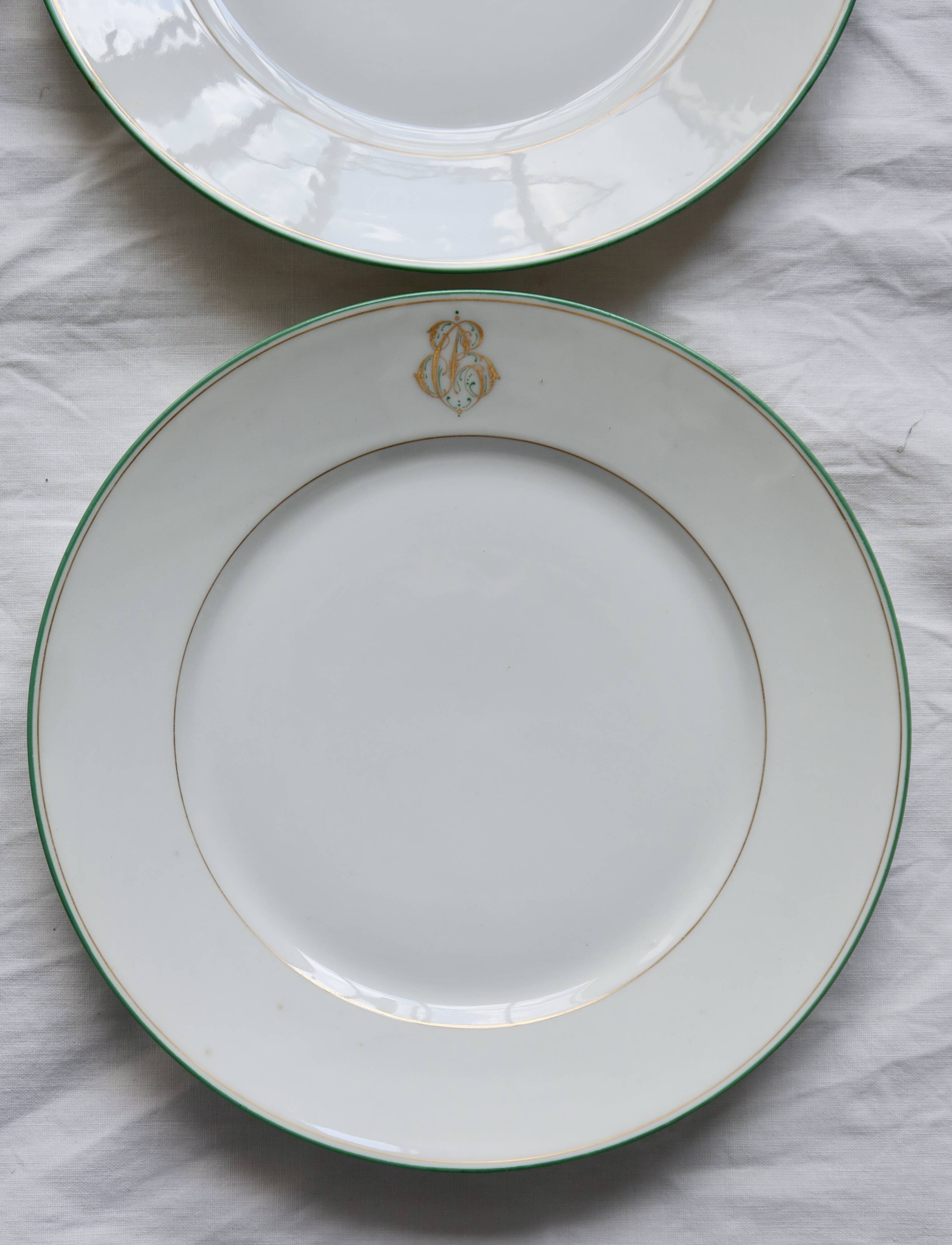 6 monogrammed dessert plates Limoges porcelain