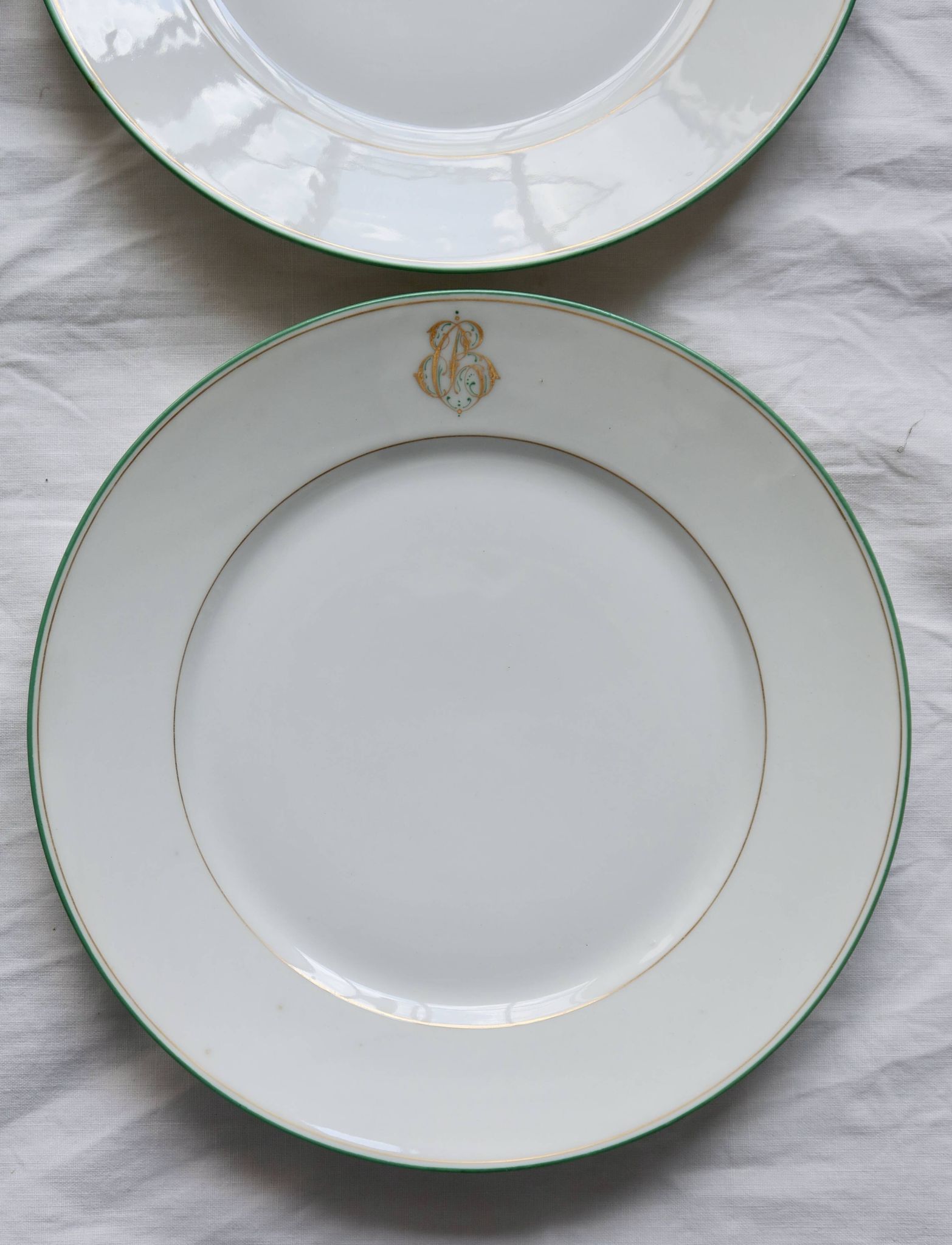 6 monogrammed dessert plates Limoges porcelain