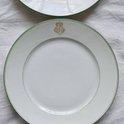 6 monogrammed dessert plates Limoges porcelain