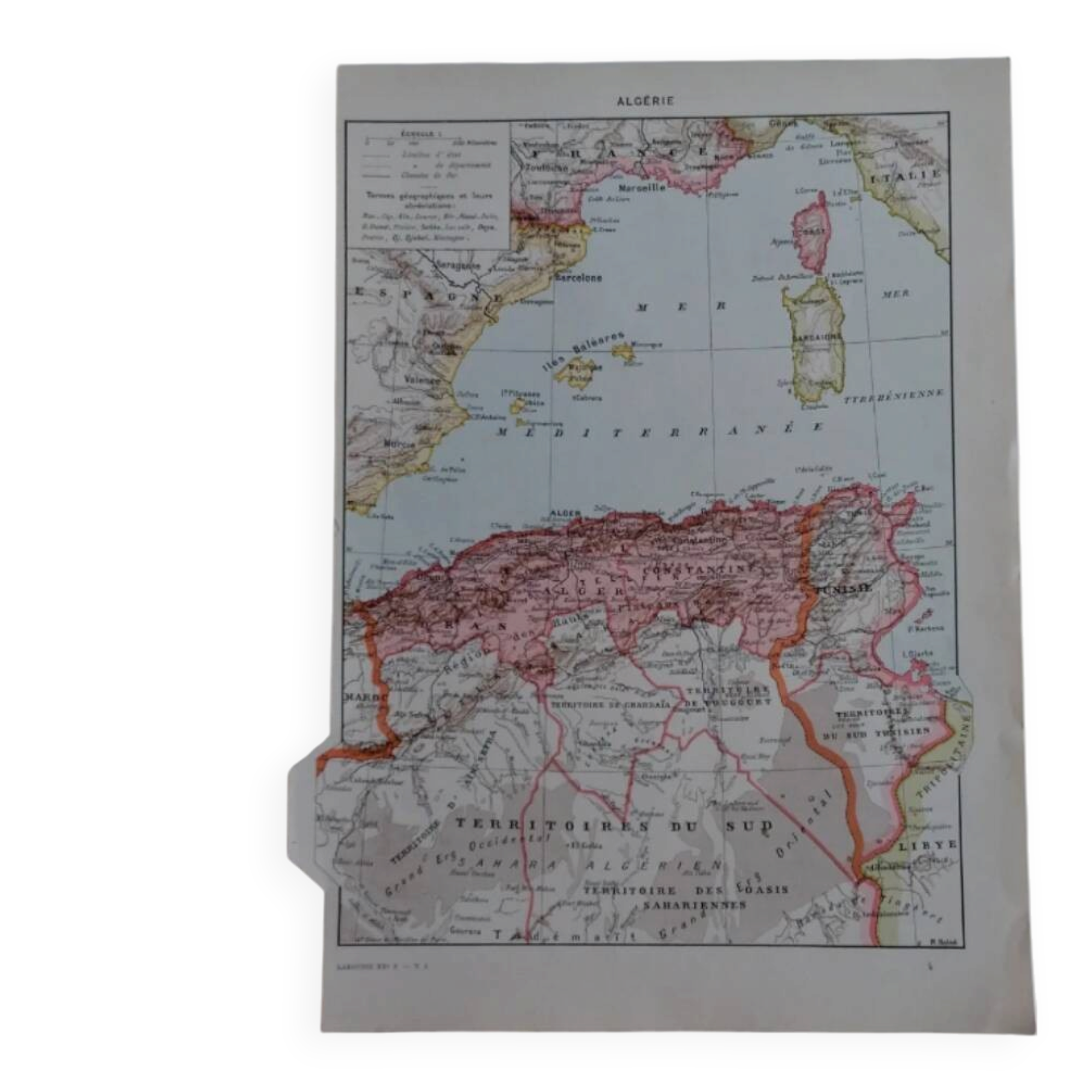 Old geographical map of Algeria and North Africa Larousse