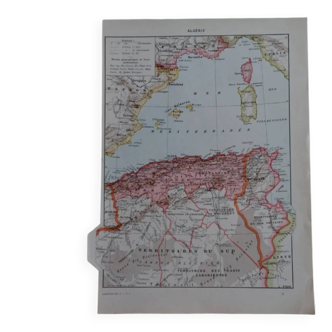 Old geographical map of Algeria and North Africa Larousse