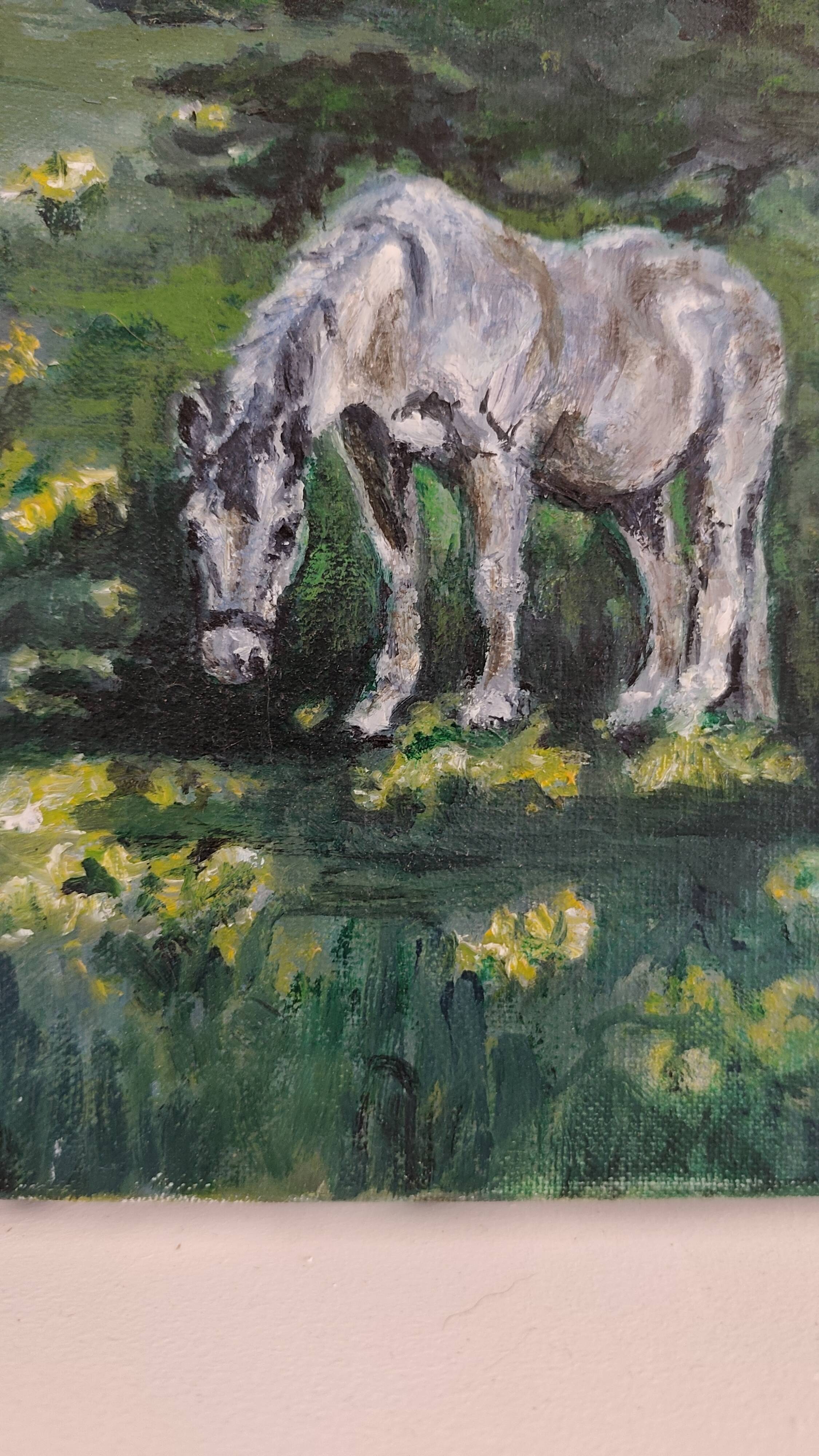 Painting of a horse on vintage old canvas