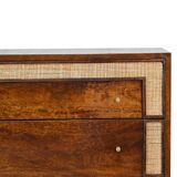 Mid-Century Modern Style Solid Mango Wood Chest of Drawers with Woven Rattan Accents - Close-knit Ch