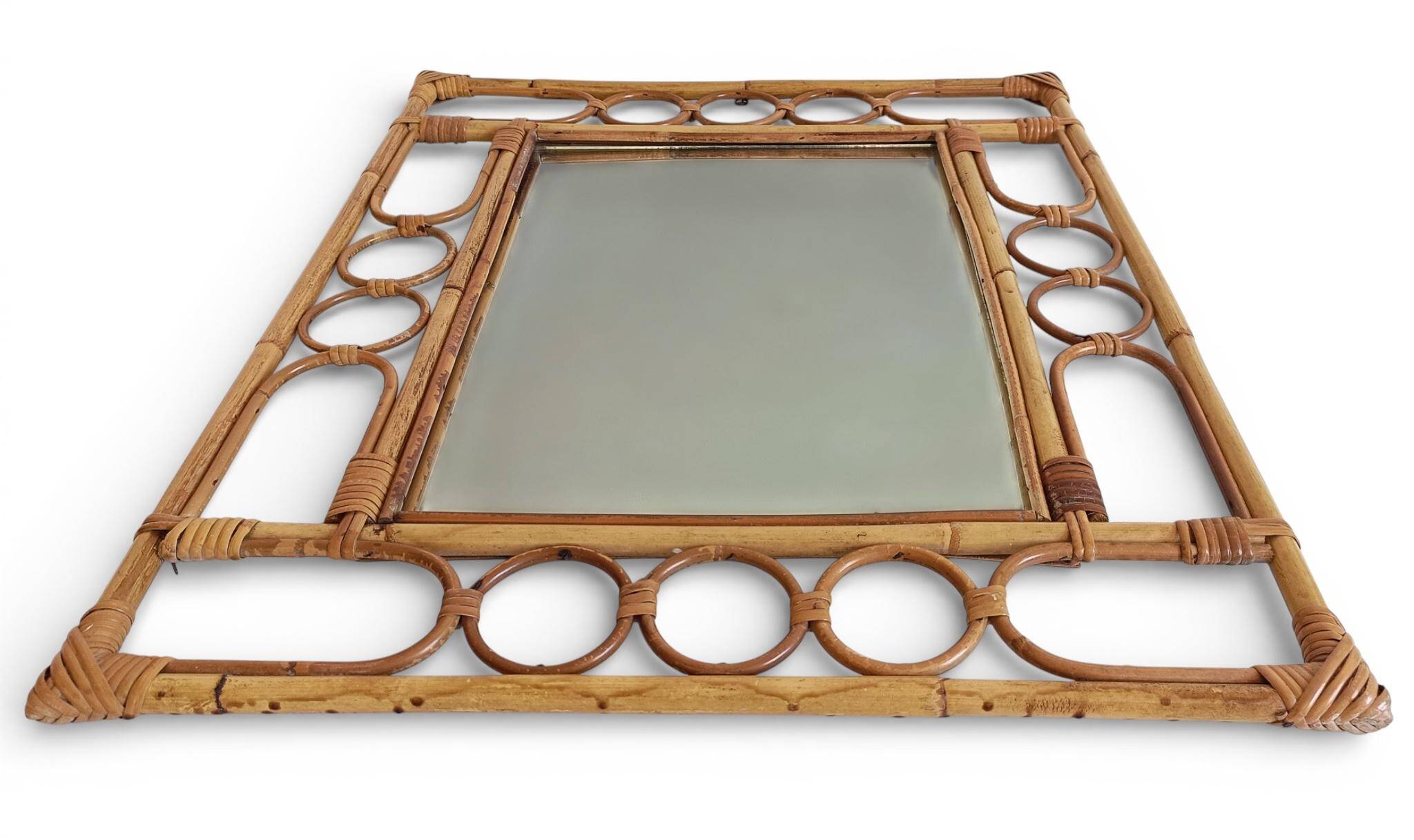 Mid-Century Organic Modern Bamboo & Rattan Mirror, Franco Albini Style, 1960s