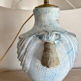 Painted plaster lamp, new 2 M fabric cable, fabric lampshade