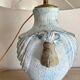 Painted plaster lamp, new 2 M fabric cable, fabric lampshade