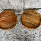 Nightstand Round Design Metal Grey + Wooden Top #D