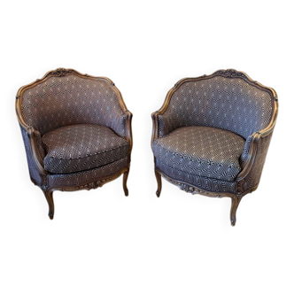 Pair of Louis XV style bergère armchairs