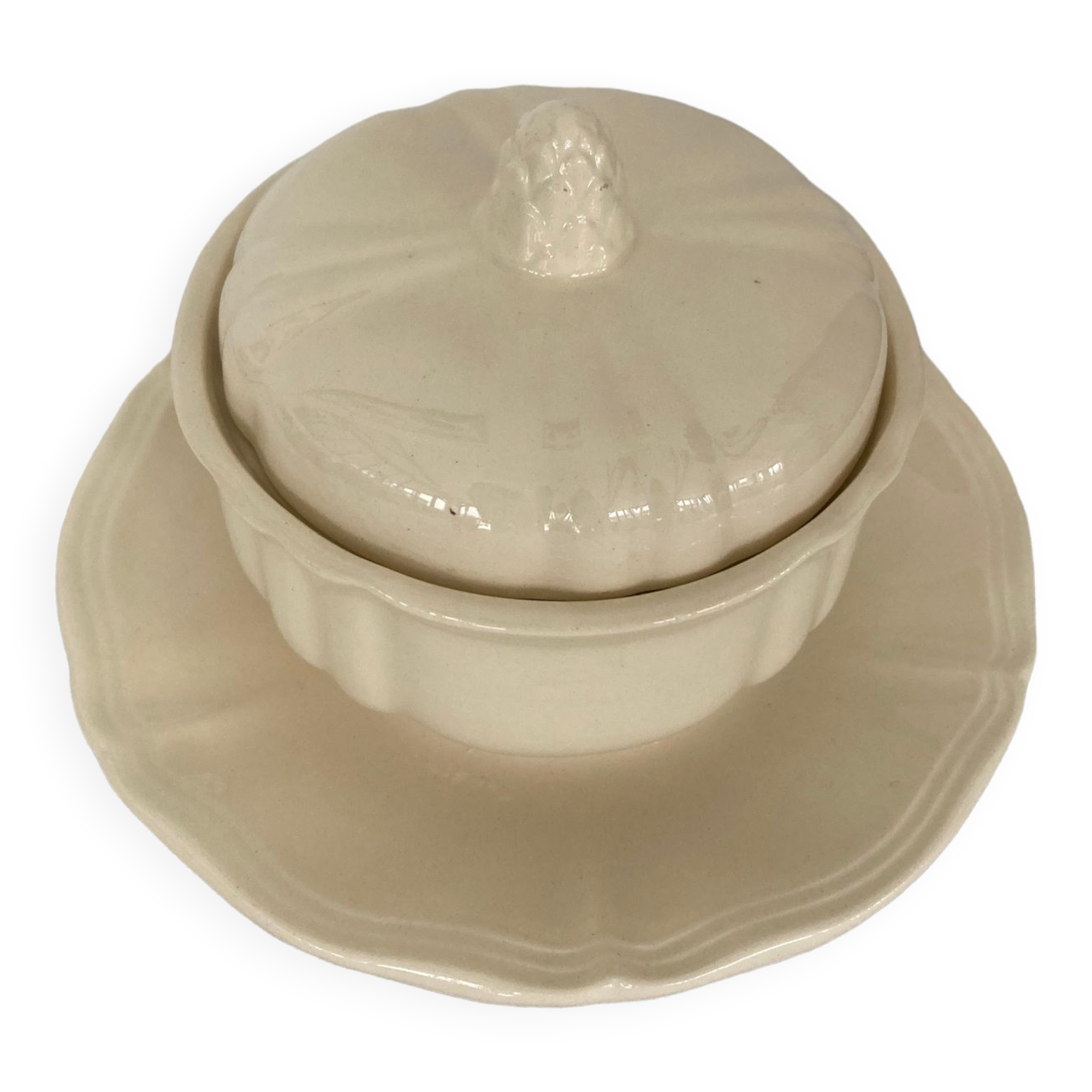 Sugar saucier sarreguemines ivory with gadroons