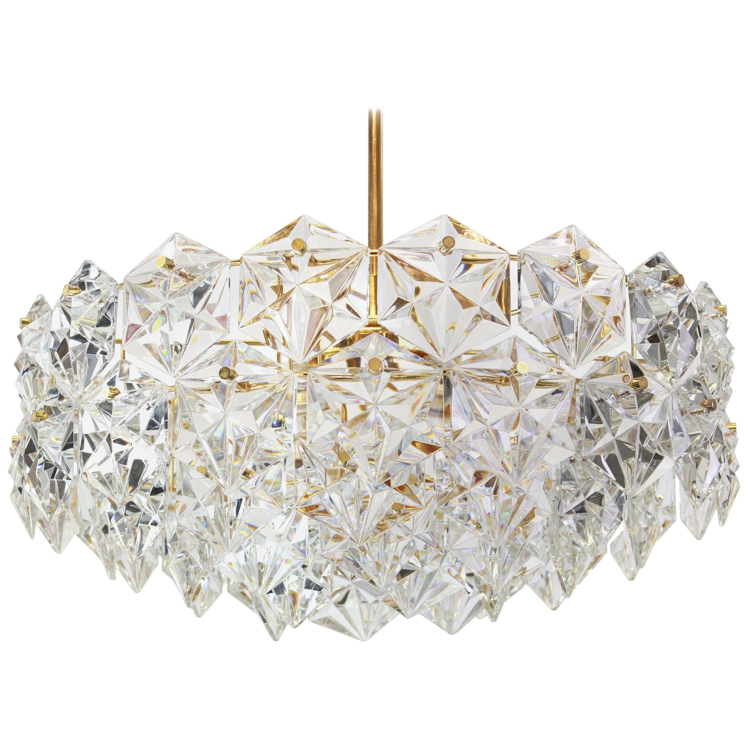 Kinkeldey chandelier in gilded brass and crystal glass, Germany, 1970s