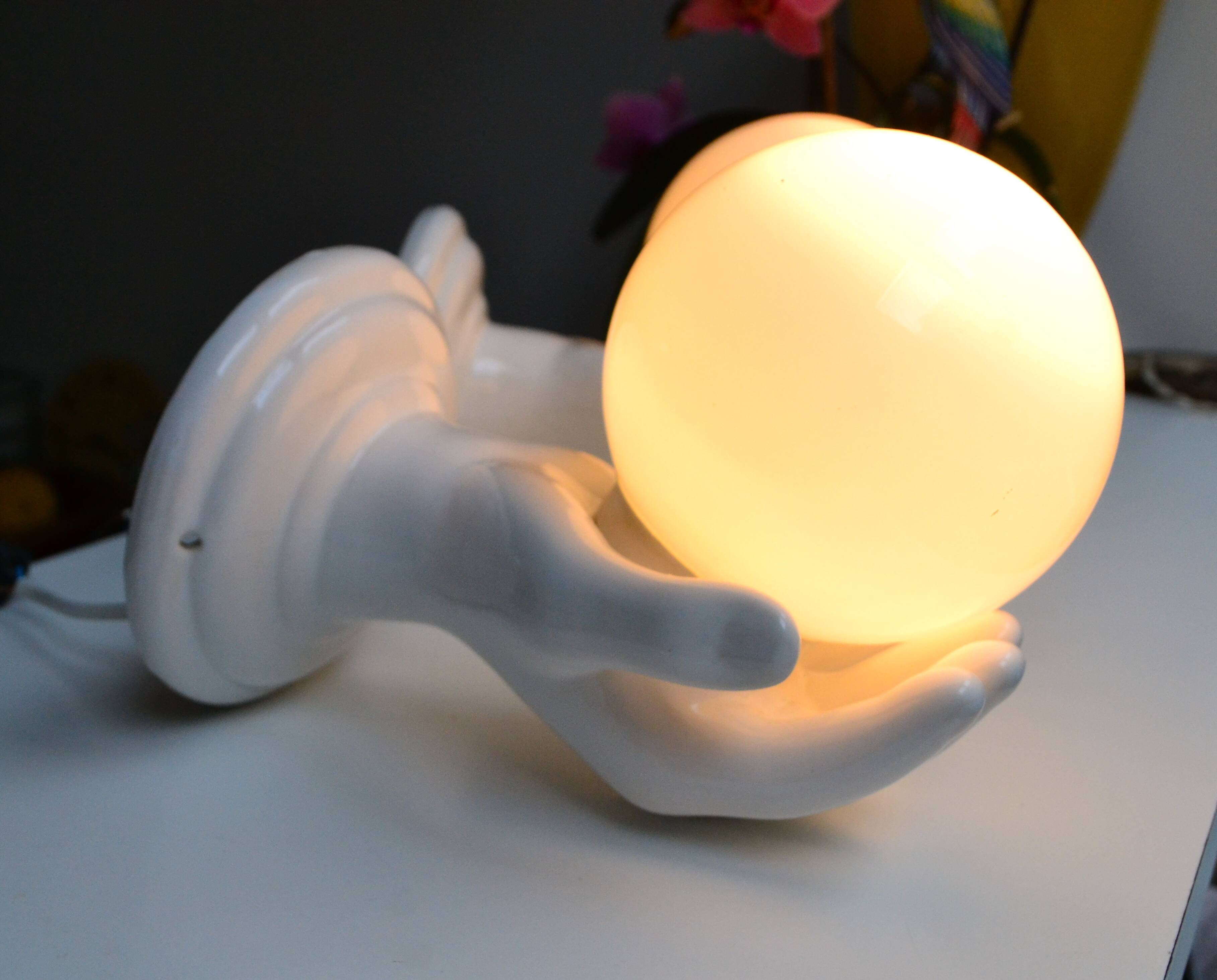 Pair of white ceramic wall lights from the 1970s.