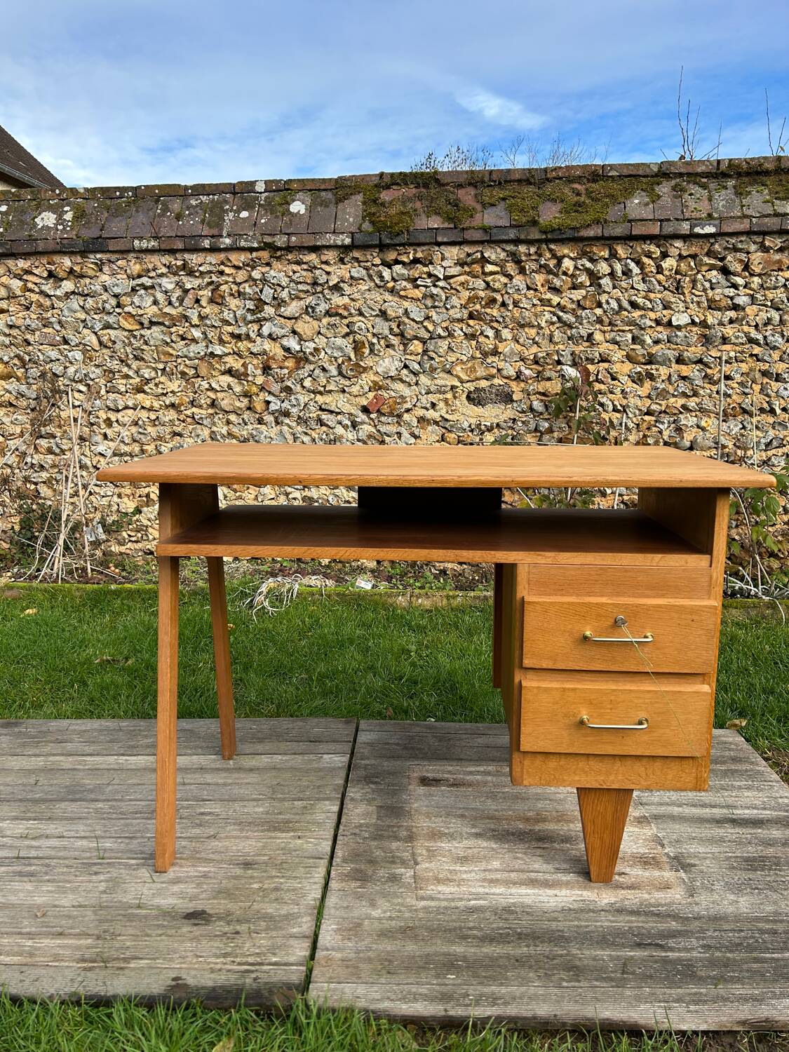 Vintage 1950s desk in light oak
