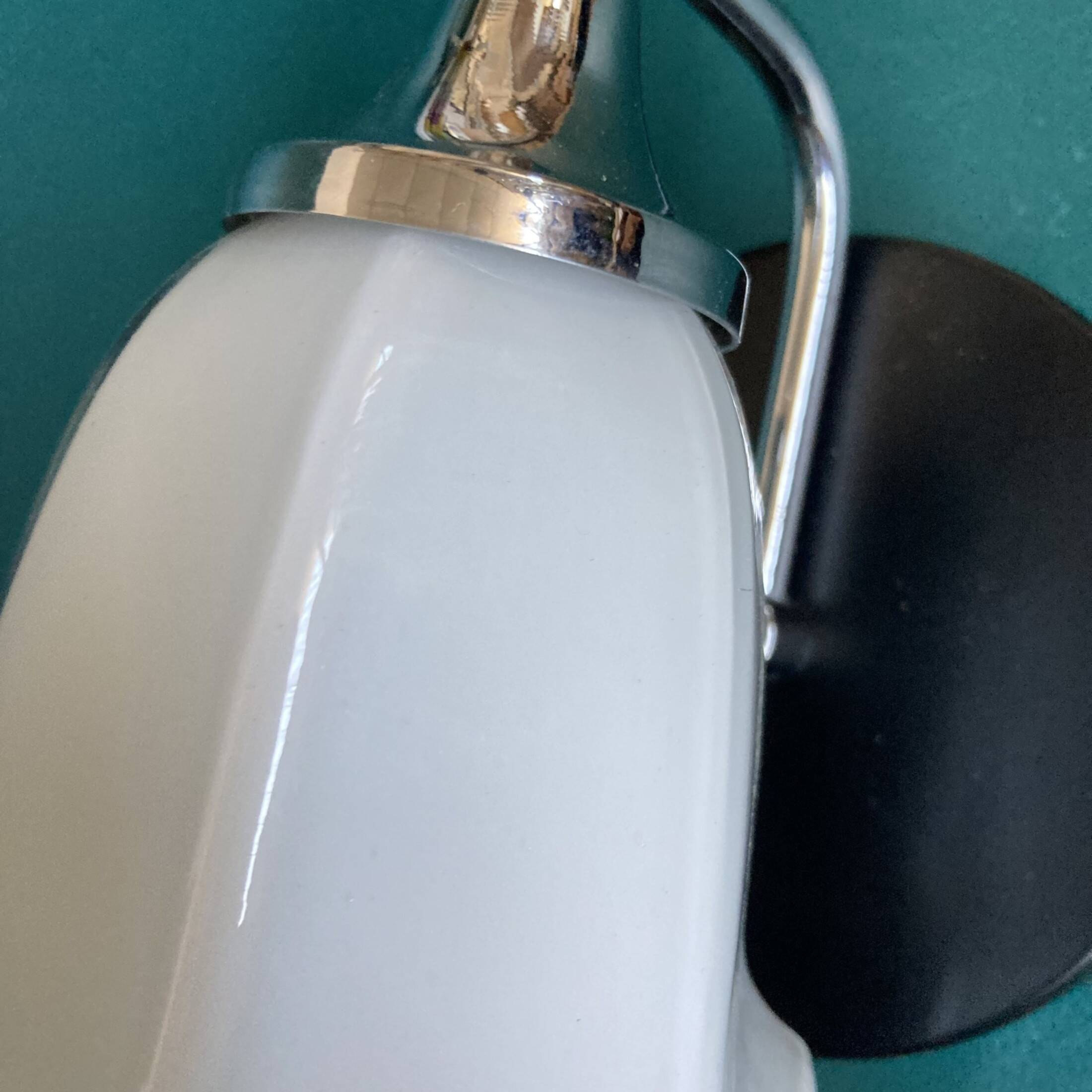 Small vintage chrome metal wall light and faceted white opaline glass tulip