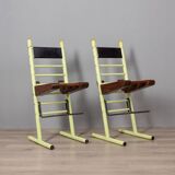 Pair of vintage 70s stools in iron and wood italian design