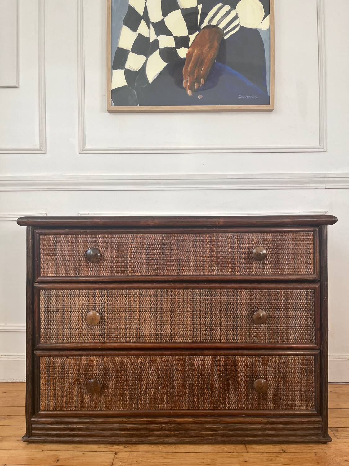 Commode en rotin vintage