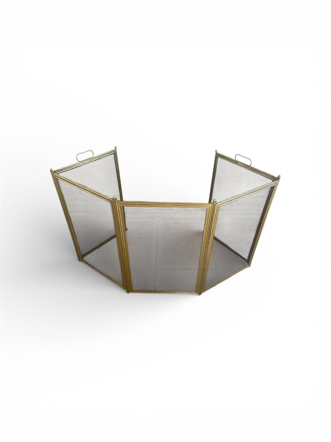 Five-panel golden metal fireplace screen from the 19th century.