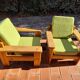 Pair of vintage brutalist lounge chairs in solid pine, 1980s DLG Regain