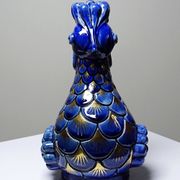 Pair of ceramic glazed candlesticks in the shape of roosters, signed A.G Roger, year 1948.