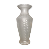 Old frosted glass vase, pressed molded flower decoration, 1940, 1950