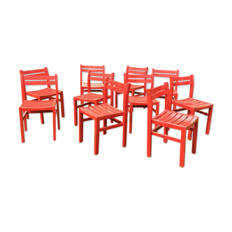 Suite of 10 vintage wooden chairs country furniture