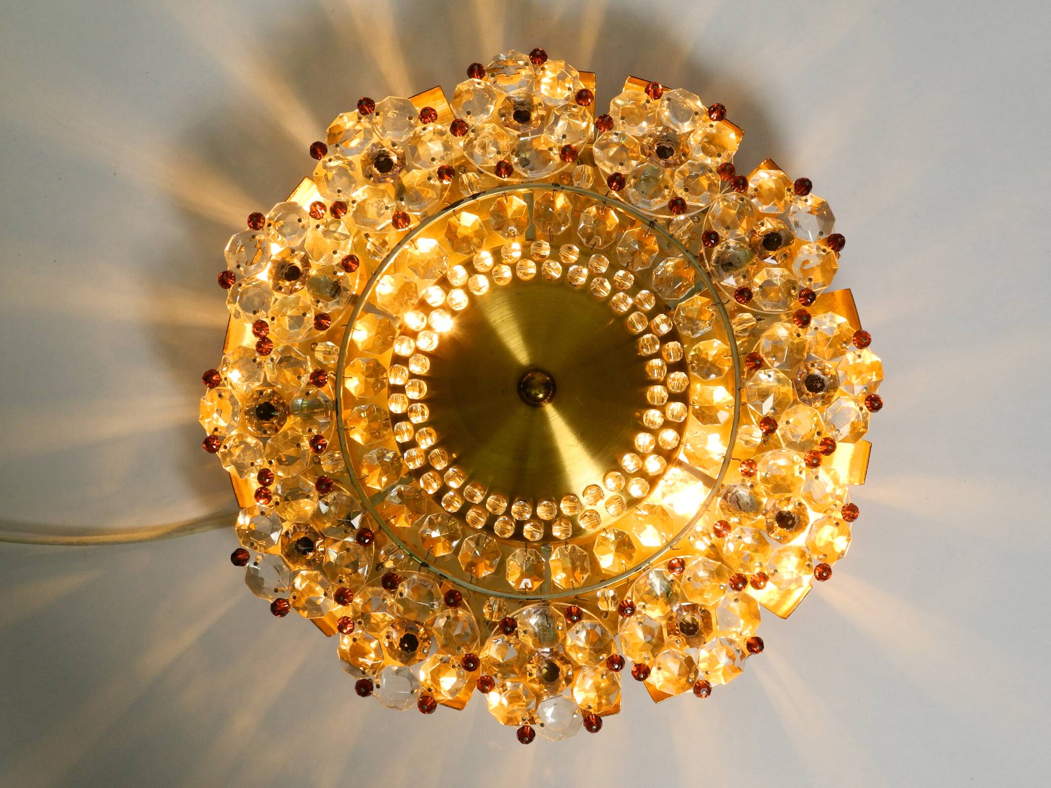 Mid Century Modern ceiling lamp made of glass stones and brass frame