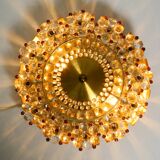 Mid Century Modern ceiling lamp made of glass stones and brass frame