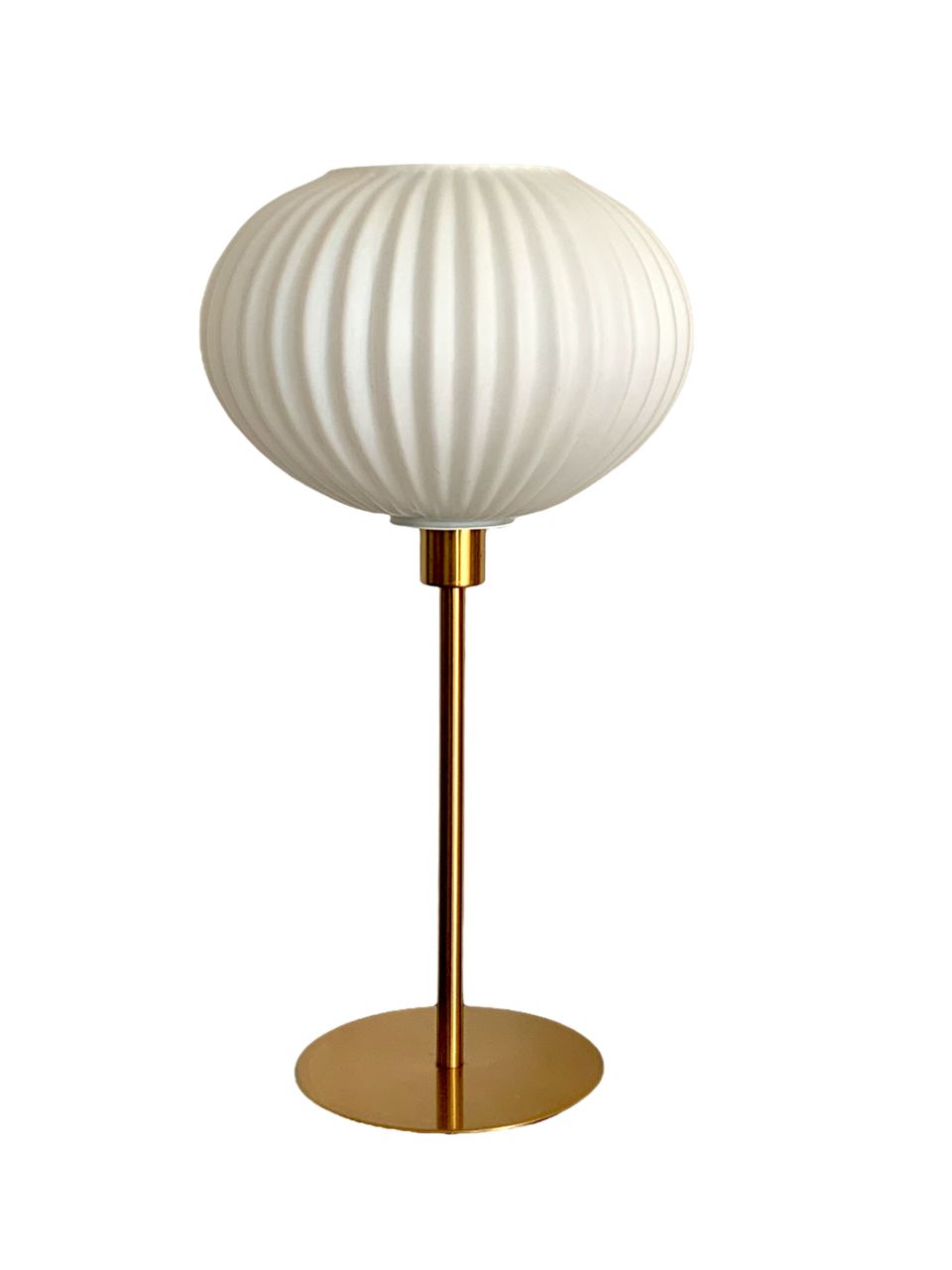 Table lamp with an antique white opaline lampshade and a vintage golden foot