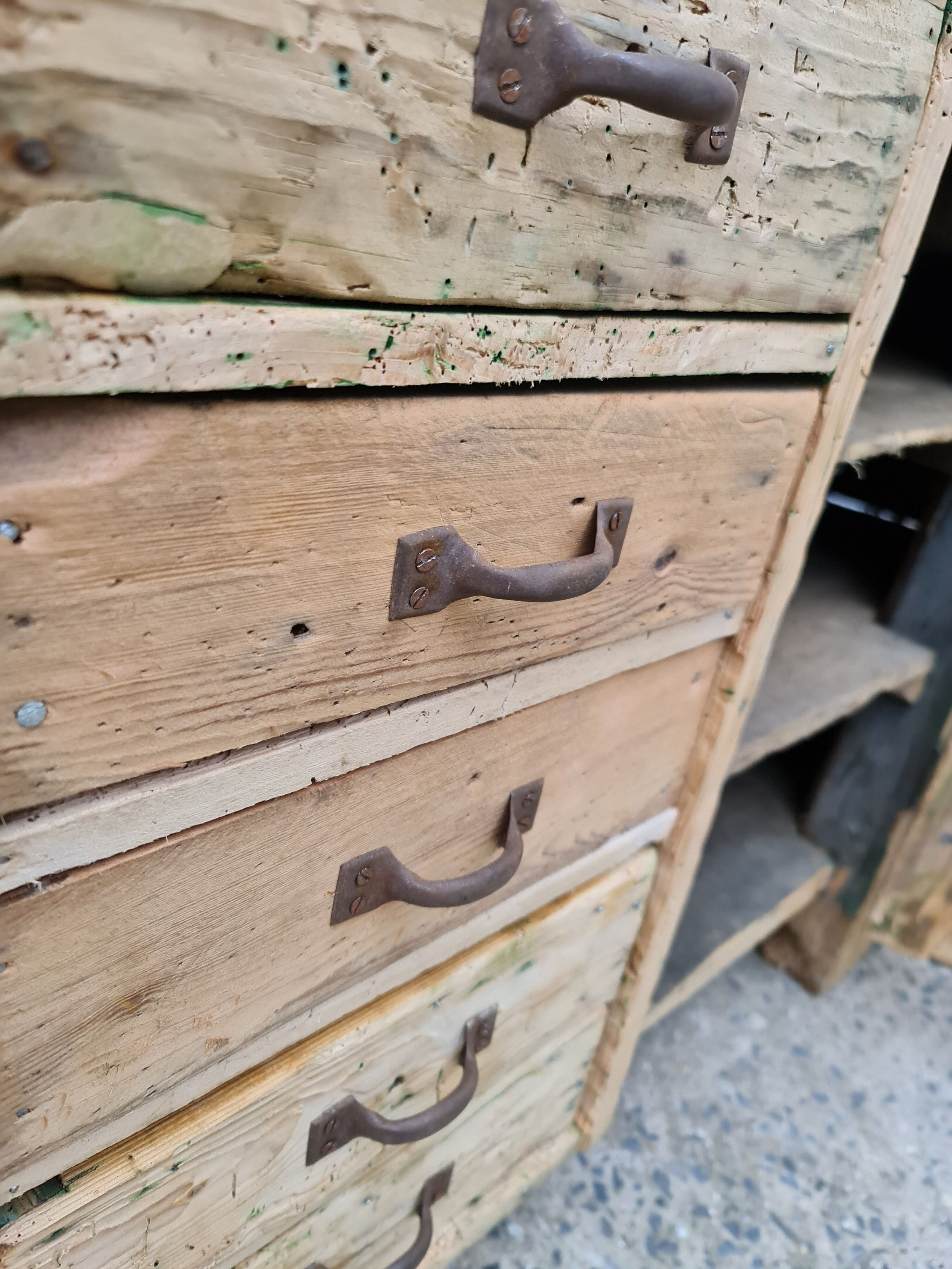 Old established a door and five drawers raw wood
