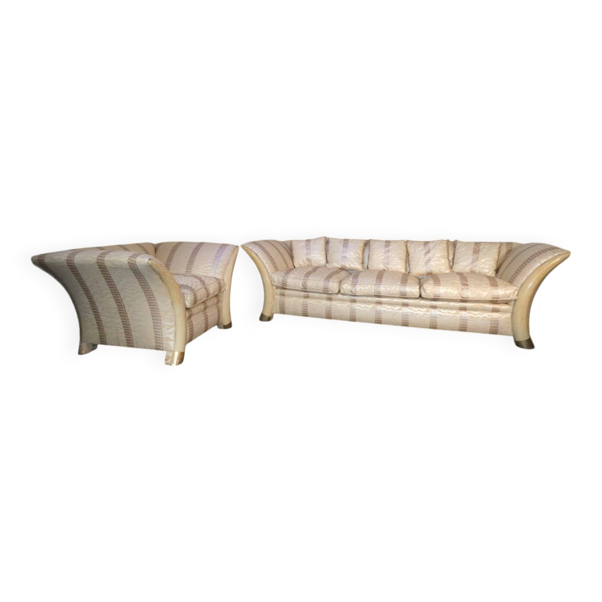 Sofa and armchair in colonial style with saber legs in resin, Italy, 1970s.