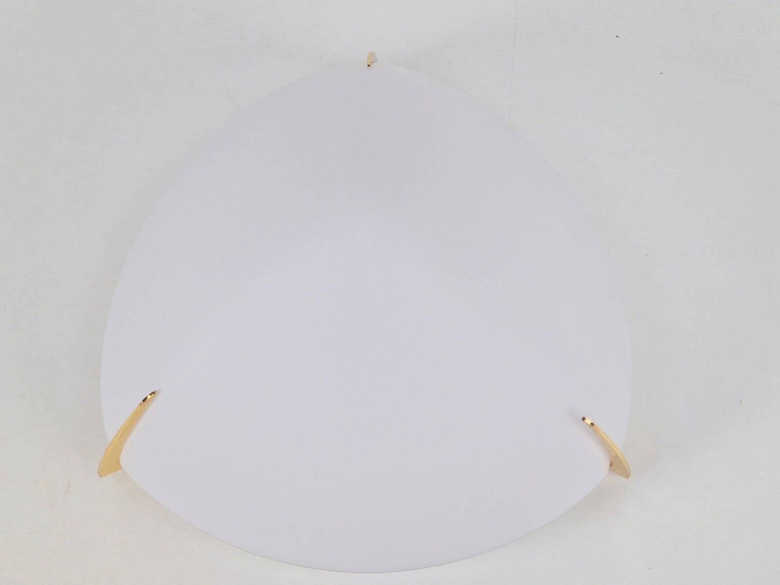 Regency Brass and White Glass Ceiling Lamp from Milan, Spain, 1970s