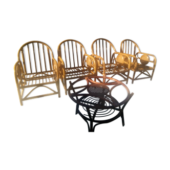 Rattan armchairs and one coffee table