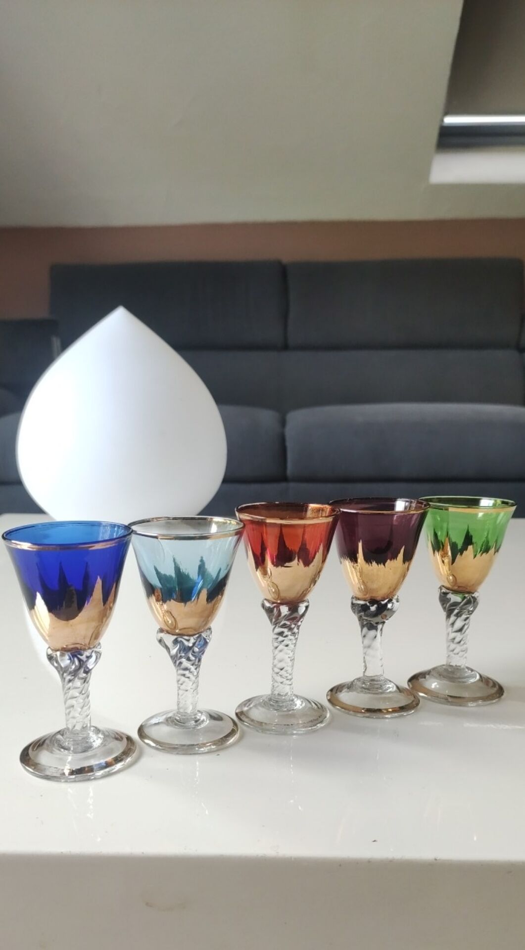 Lot 5 Glasses Digestif/Liqueur. Flamed decoration. Murano 1950