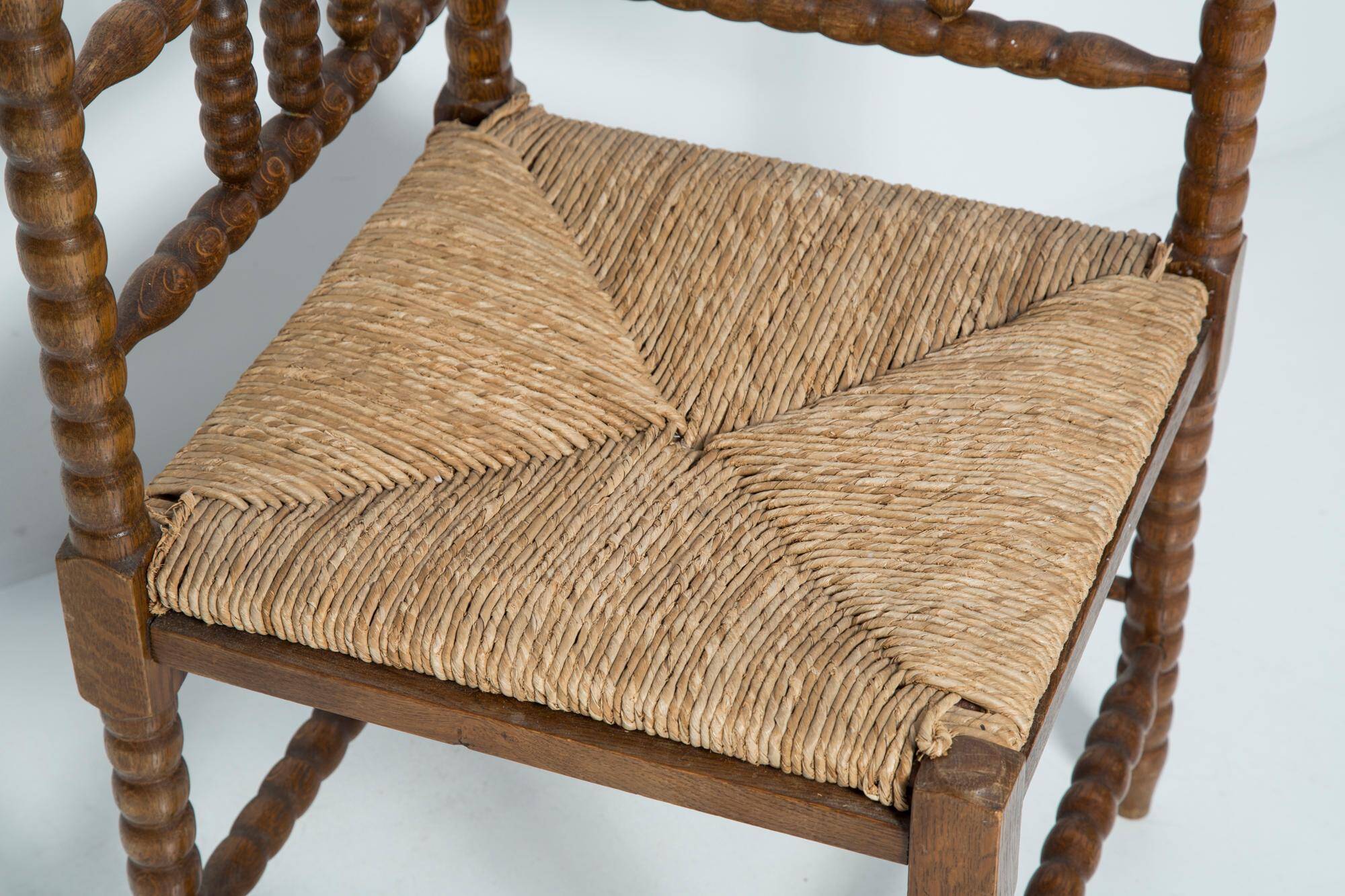 Mid-century provincial antique bobbin corner chair, France, 1940s.