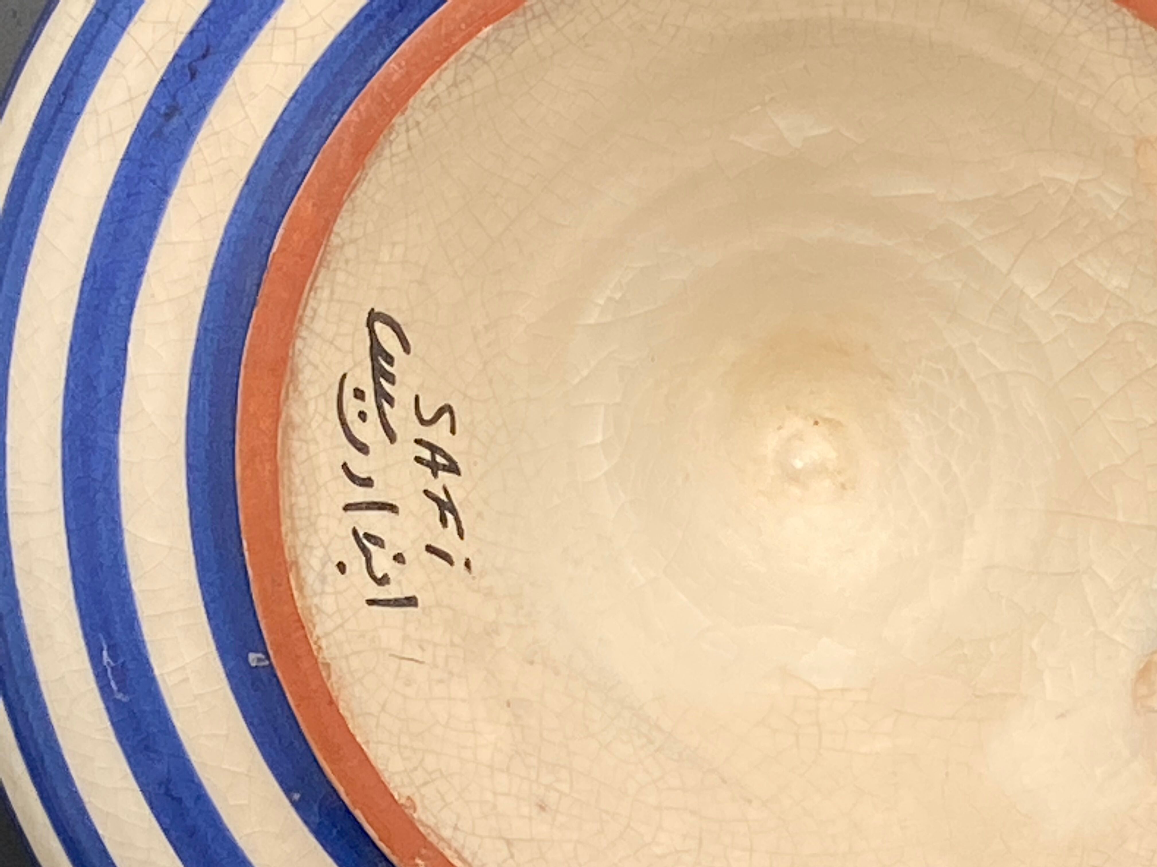 Moroccan ashtray with blue and white stripes