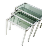 Tables gigognes en chrome et verre fumé, Italie, 1970s